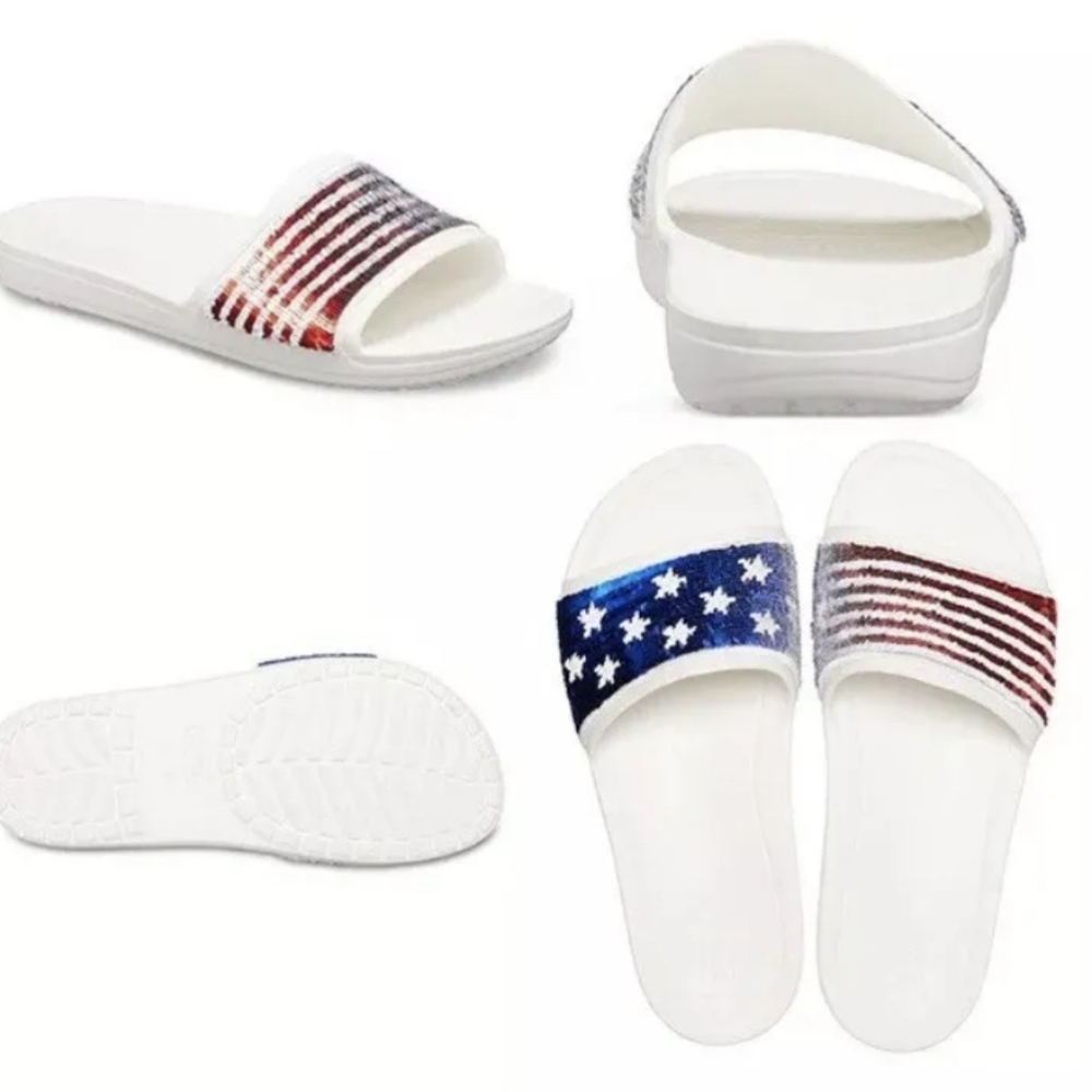 Crocs reversable sequins flag slides